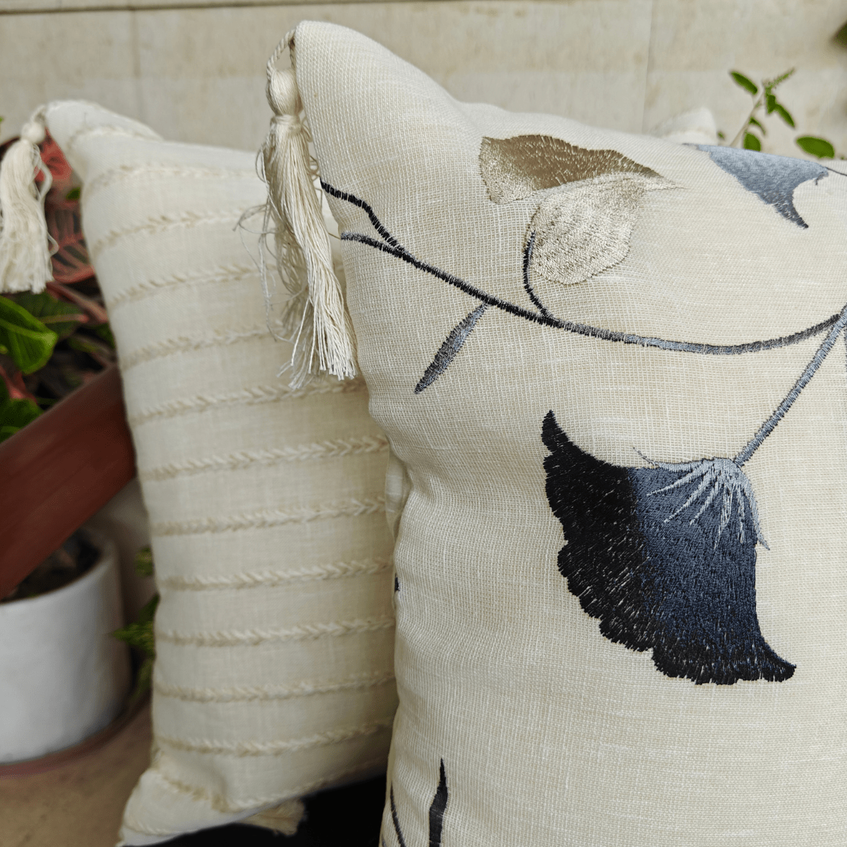 Luxe Cushion Cover Set – Tissue Fabric – 16" x 16" (Set of 2 Designs) - Coral Slub -